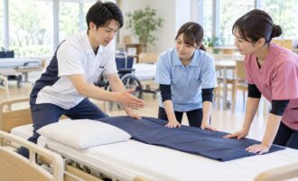 理学療法士が看護・介護スタッフへ身体に負担の少ない介助方法を伝える研修イメージ